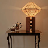 Retro High-end Bedside Lamp Bedroom Living Room Decoration Solid Wood Fabric Rhombus Study Desk Lamp