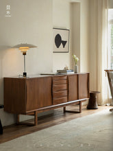 Vintage MCM-inspired Danish designer solid wood sliding door storage sideboard and TV cabinet for the living room