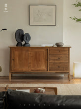 Indonesian Teak Vintage Sideboard with Sliding Doors Nordic Solid Wood Living Room Storage Cabinet Tea Cabinet for Dining Room