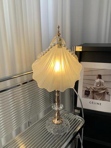 Modern light luxury crystal bedroom bedside table lamp French cream style high-end night light birthday gift · shell table lamp - three-color light