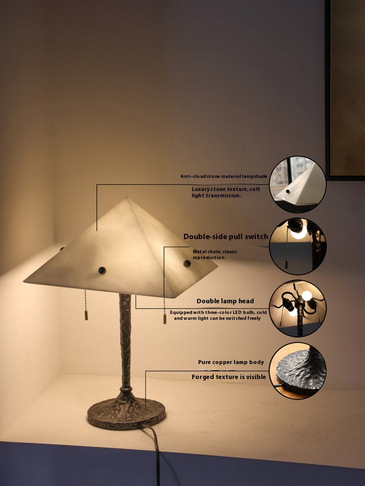 Shaped Living Room Imitation Luxury Stone Table Lamp Hand-cast Copper Tie Rod Retro Bedroom Study Niche Personalized Atmosphere Light Ornament cover 1