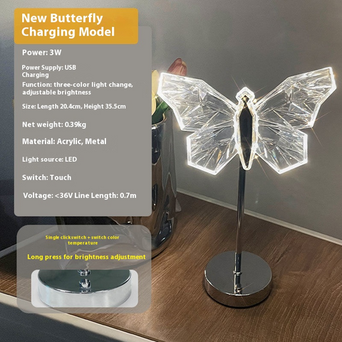 Creative Crystal Butterfly Desk Lamp Bedroom Bedside Girl Night Lamp Romantic Girlfriend Internet Celebrity Atmosphere Gift Lamp