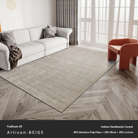 India Imported Carpet Living Room Coffee Table Blanket Bedroom Bed Handwoven Wool Carpet Solid Color Plain Antibacterial