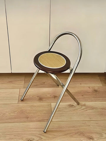 Medieval rattan folding chair home balcony dining chair designer wabi-sabi coffee chair restaurant stool folding stool (black)