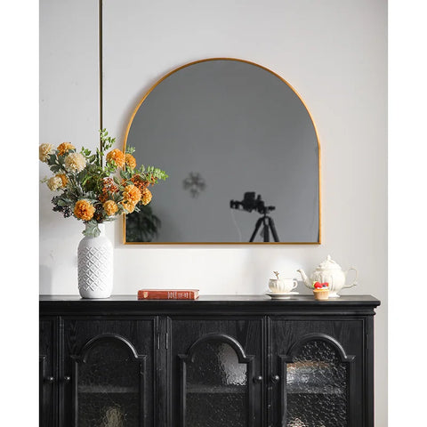 Arched Bathroom Mirror-Modern Wall Mounted Vanity Mirror with Golden and Black Arch Metal Frame, Wall Decor for Bedroom