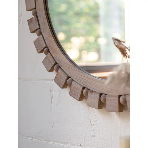 Farmhouse Round Rustic Mirror Wooden Frame Circle Mirrors Distressed Wall Mounted Mirror for Living Room