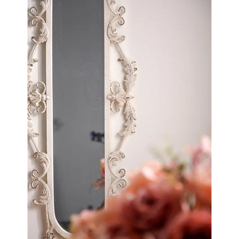 French Carved Antique Makeup Mirror White Iron Frame Wall Decor Mirror Living Room Bedroom Fireplace Bathroom Furniture Factory