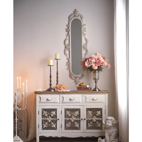 French Carved Antique Makeup Mirror White Iron Frame Wall Decor Mirror Living Room Bedroom Fireplace Bathroom Furniture Factory