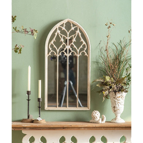 European-Style Arch Mirror Wood Carved Bedroom and Living Room Decorative Wall Hanging Mirror for Home