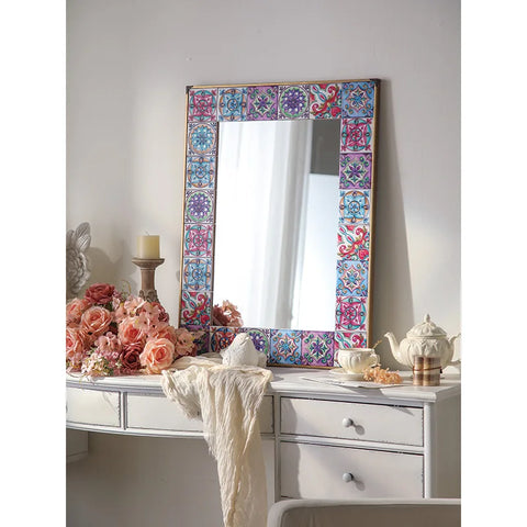 Handmade Ceramic Wall Mirror Tile with Square Frame Retro Mosaic Decorative Mirror Home Hotels Best Price Christmas Gift