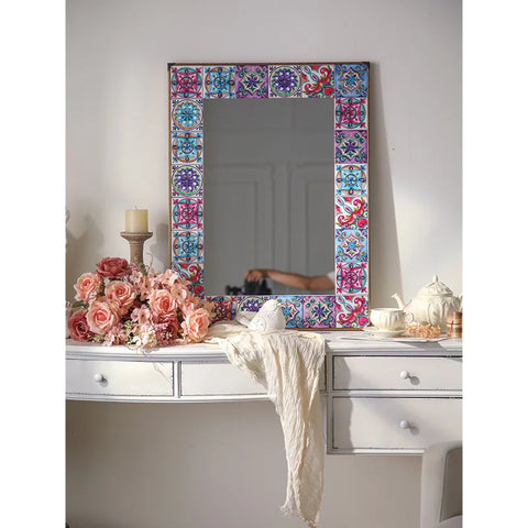 Handmade Ceramic Wall Mirror Tile with Square Frame Retro Mosaic Decorative Mirror Home Hotels Best Price Christmas Gift