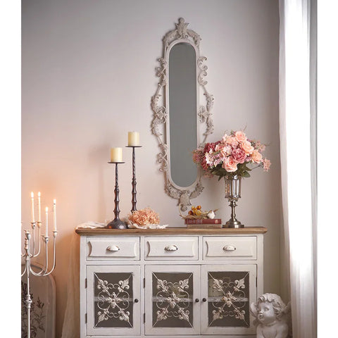 French Carved Antique Makeup Mirror White Iron Frame Wall Decor Mirror Living Room Bedroom Fireplace Bathroom Furniture Factory
