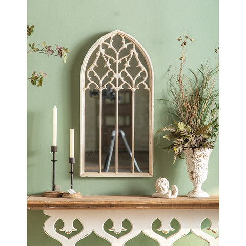 European-Style Arch Mirror Wood Carved Bedroom and Living Room Decorative Wall Hanging Mirror for Home