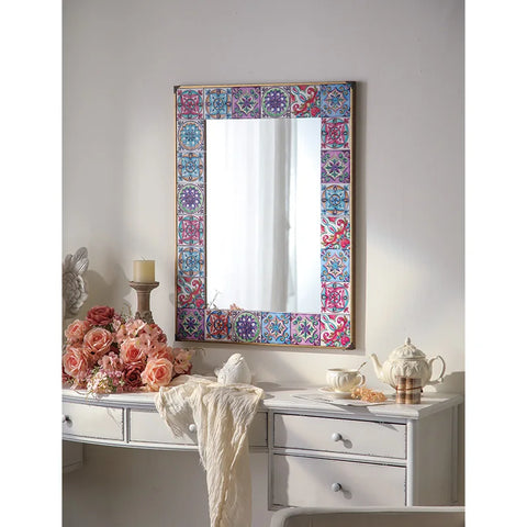 Handmade Ceramic Wall Mirror Tile with Square Frame Retro Mosaic Decorative Mirror Home Hotels Best Price Christmas Gift