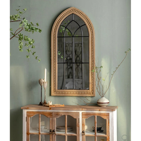 Retro Wall Mirror Window Decorative Mirrors Arched Farmhouse for Living Room Bedroom Entryway Bathroom Decor