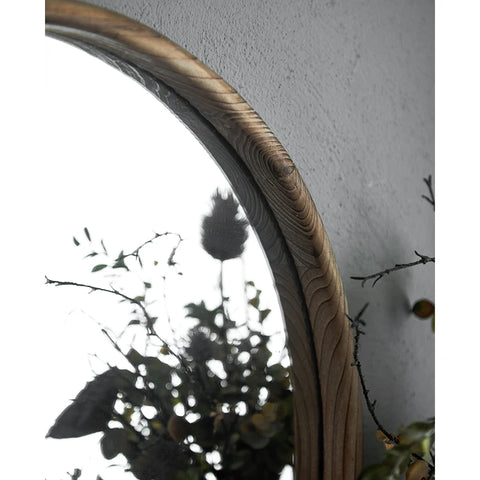 Farmhouse Wood Wall Mirror for Living Room Bedroom Bathroom Round Antique Wall Hanging Mirror for Office