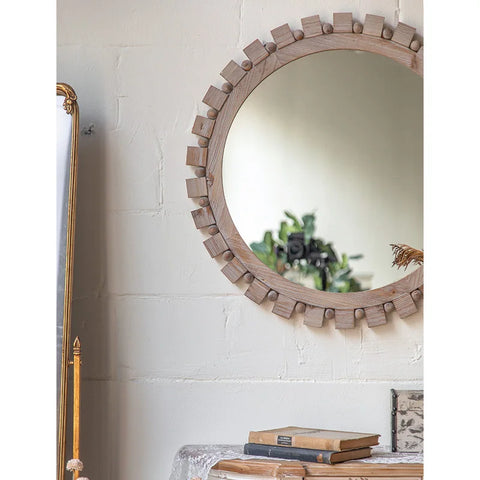 Farmhouse Round Rustic Mirror Wooden Frame Circle Mirrors Distressed Wall Mounted Mirror for Living Room