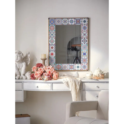 Handmade Ceramic Wall Mirror Tile with Square Frame Retro Mosaic Decorative Mirror Home Hotels Best Price Christmas Gift
