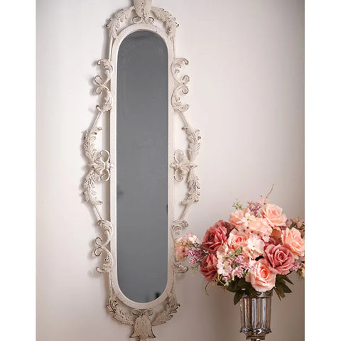 French Carved Antique Makeup Mirror White Iron Frame Wall Decor Mirror Living Room Bedroom Fireplace Bathroom Furniture Factory