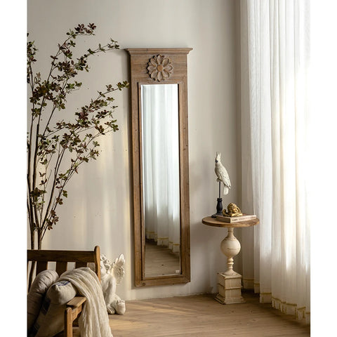 Rustic Wall Mirror Farmhouse Frame Wood Long Wall Mirror Rectangle Antique Decor Hanging Mirror for Bathroom