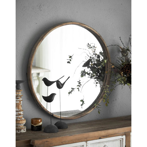 Farmhouse Wood Wall Mirror for Living Room Bedroom Bathroom Round Antique Wall Hanging Mirror for Office