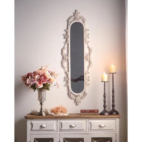 French Carved Antique Makeup Mirror White Iron Frame Wall Decor Mirror Living Room Bedroom Fireplace Bathroom Furniture Factory