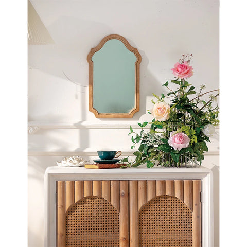 Square Natural Wood Bathroom Vanity Mirror for Farmhouse Decor Vertical or Horizontal Hang Rustic Wooden Framed Wall Mirror