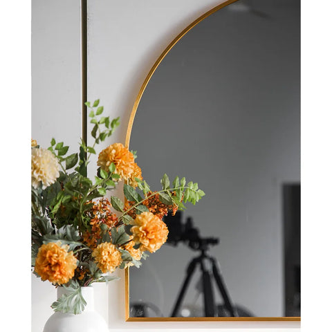 Arched Bathroom Mirror-Modern Wall Mounted Vanity Mirror with Golden and Black Arch Metal Frame, Wall Decor for Bedroom