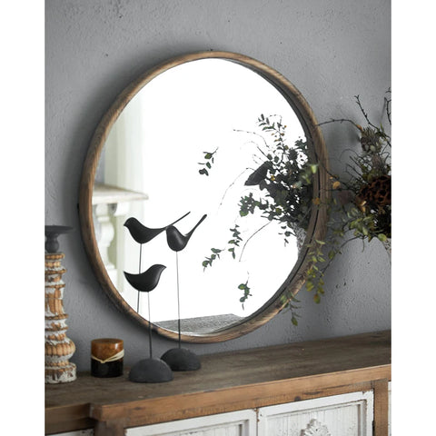 Farmhouse Wood Wall Mirror for Living Room Bedroom Bathroom Round Antique Wall Hanging Mirror for Office