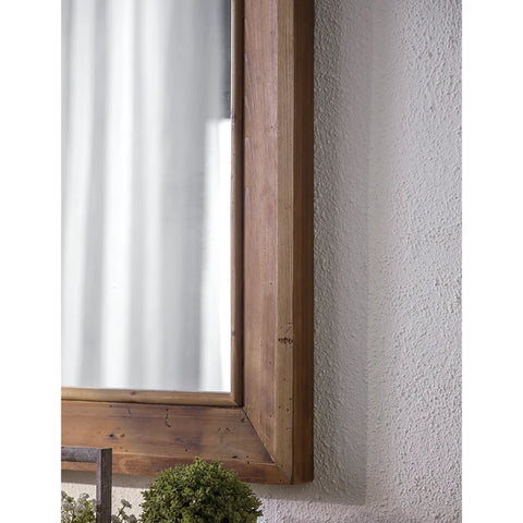 Square Natural Wood Bathroom Vanity Mirror for Farmhouse Decor Vertical or Horizontal Hang Rustic Wooden Framed Wall Mirror