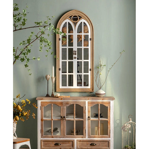 Retro Wall Mirror Window Decorative Mirrors Arched Farmhouse for Living Room Bedroom Entryway Bathroom Decor