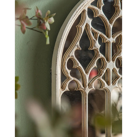 European-Style Arch Mirror Wood Carved Bedroom and Living Room Decorative Wall Hanging Mirror for Home