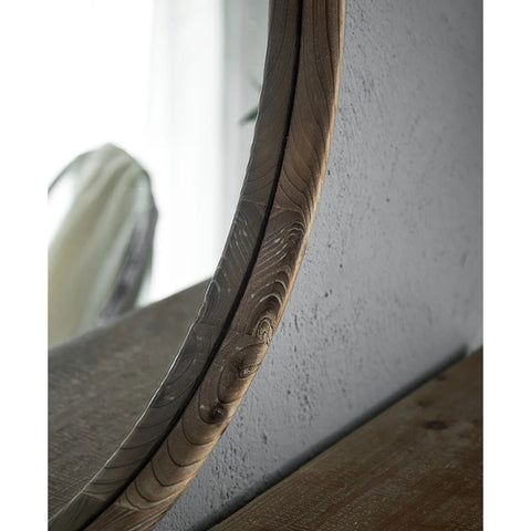 Farmhouse Wood Wall Mirror for Living Room Bedroom Bathroom Round Antique Wall Hanging Mirror for Office