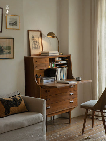 Vintage-inspired Danish Designer Solid Wood Secretary Cabinet Bedroom Storage Cabinet Vintage Dressing Table