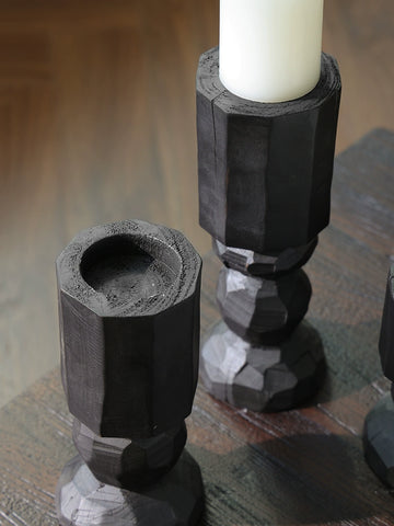 Shape Wabi-sabi Wabi-sabi Carbonized Wood Candlestick Solid Wood Geometric Modeling Candle Cup Candlelight Dinner Table Ornament