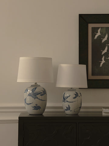 Shaped French Chinese Style Blue and White Ceramic Desk Lamp, Living Room, Bedroom, Sofa Corner, Nanyang Bedside Ambient Lamp