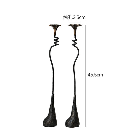 Shape Cast Iron Candlestick Ornament Lily Wabi Black Metal Decoration Retro Side Cabinet Wrought Iron Candlestick Dining Table