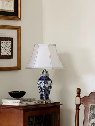 Shape French Court Table Lamp Chinese Style Blue and White Ceramic Lamp Living Room Bedroom Atmosphere Home Art Retro Decoration