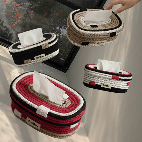 Candy House Series Hand-woven Cotton Tissue Box - Living Room Coffee Table Desktop Home Napkin Box