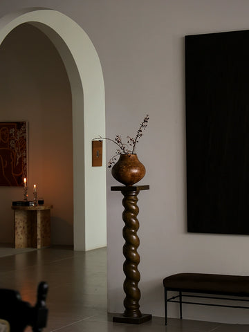 Shape French Medieval Base Spiral Sculpture Table Pillar Floor Wabi Sabi Art Ornament Retro Column Decoration