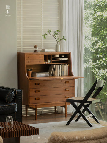 Vintage-inspired Danish Designer Solid Wood Secretary Cabinet Bedroom Storage Cabinet Vintage Dressing Table