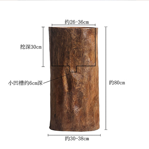 Shape on The Wabi Silent Wind Green Plant Floor Flower Device Solid Wood Whole Digging Flower Barrel B & B Retro Large Vase Decorative Ornament