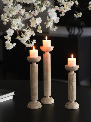 French Medieval Style Natural Travertine Candlestick Table Atmosphere Artifact Candlelight Dinner Candle Cup