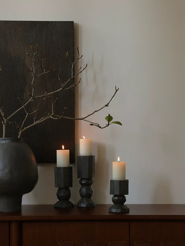 Shape Wabi-sabi Wabi-sabi Carbonized Wood Candlestick Solid Wood Geometric Modeling Candle Cup Candlelight Dinner Table Ornament