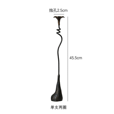 Shape Cast Iron Candlestick Ornament Lily Wabi Black Metal Decoration Retro Side Cabinet Wrought Iron Candlestick Dining Table
