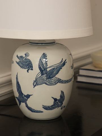 Shaped French Chinese Style Blue and White Ceramic Desk Lamp, Living Room, Bedroom, Sofa Corner, Nanyang Bedside Ambient Lamp