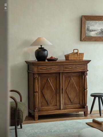 Nanyang Vintage Wabi-Sabi Teak Solid Wood Sideboard Living Room Hallway Cabinet Storage Unit