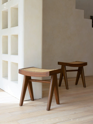Wood/Chandigarh Stool | Shoe Changing Stool Household Solid Wood Rattan Low Stool Foot Pedal Wabi Sandy Wind Medieval Furniture