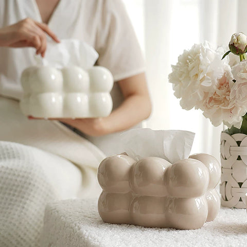 Marshmallow Series Ceramic Tissue Box - Premium Light Luxury Decor for Living Room, Coffee Table, and Dining Room