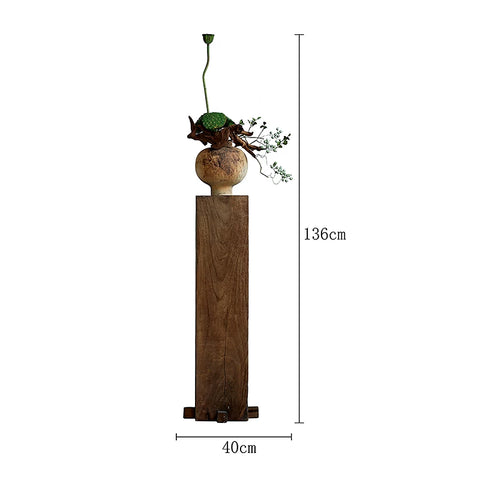 Supershaped Wabi-sabi Style Solid Wood Pier Base Pillar Feng Zheyuan Vase Living Room Entrance Wood Carving Chinoiserie Landscaping Ornaments